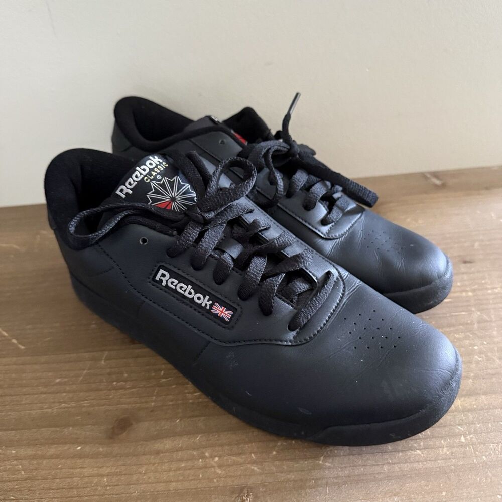 Black Reebok Classic Black Non-Skid Soles Comfort Work Shoe Running Size 9.5